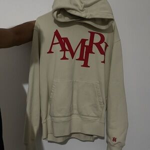 AMIRI Cream Hoodie with Red Accents